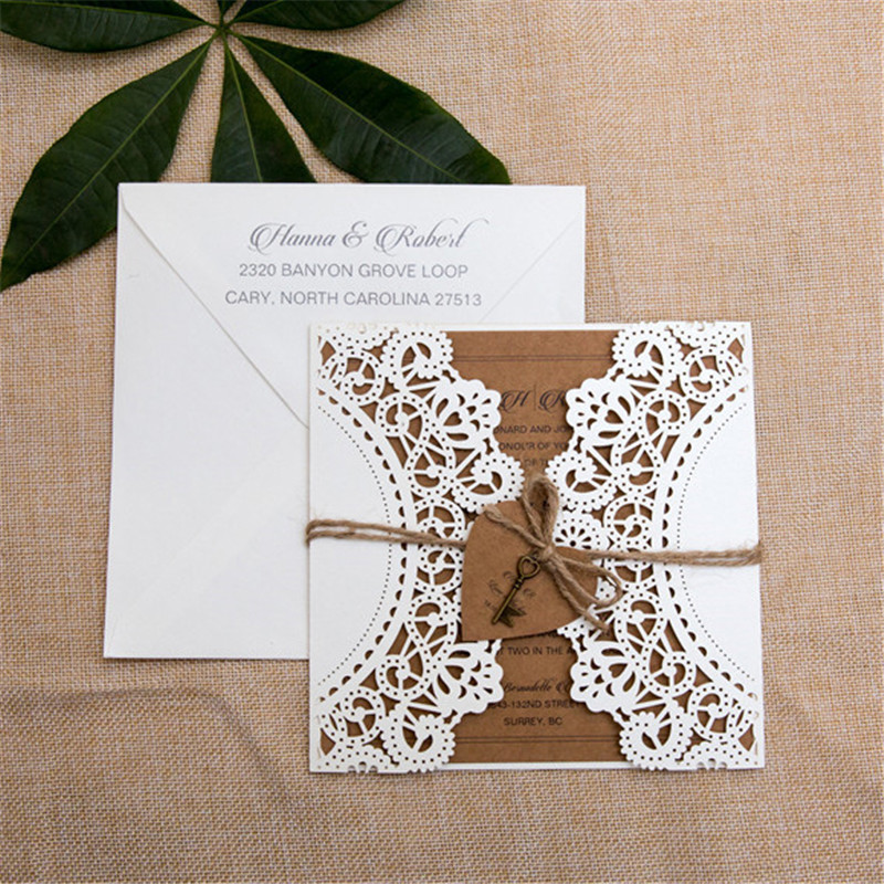 Rose Design Blush Square Tri-fold Laser Cut Wholesale Wedding