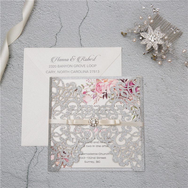 Wedding Invitation Paper Cut. Floral Card Paper Cut